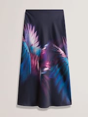 Ted Baker Blue Gilao Printed Midi Bias Cut Skirt - Image 4 of 5