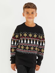 Threadboys Black Crew Neck Christmas Jumper - Image 1 of 5