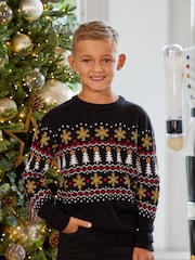 Threadboys Black Crew Neck Christmas Jumper - Image 2 of 5