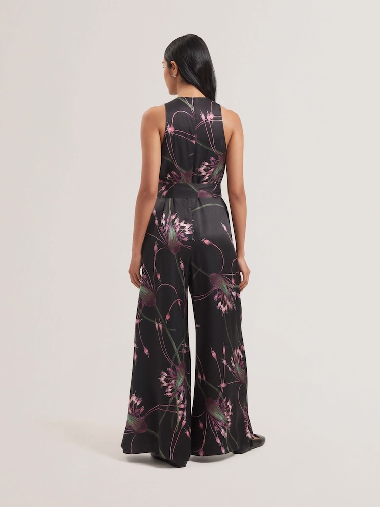 Ted Baker Black Beckkie Printed Wide Leg Jumpsuit with Pleat Detail - Image 2 of 5 Ted Baker Black Beckkie Printed Wide Leg Jumpsuit with Pleat Detail - Image 2 of 5