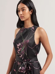 Ted Baker Black Beckkie Printed Wide Leg Jumpsuit with Pleat Detail - Image 3 of 5