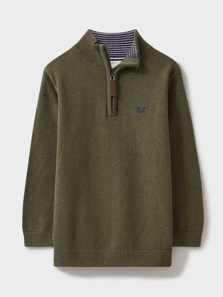Crew Clothing Company Green 100% Cotton Heritage Half Zip Knit Sweater - Image 1 of 3 Crew Clothing Company Green 100% Cotton Heritage Half Zip Knit Sweater - Image 1 of 3