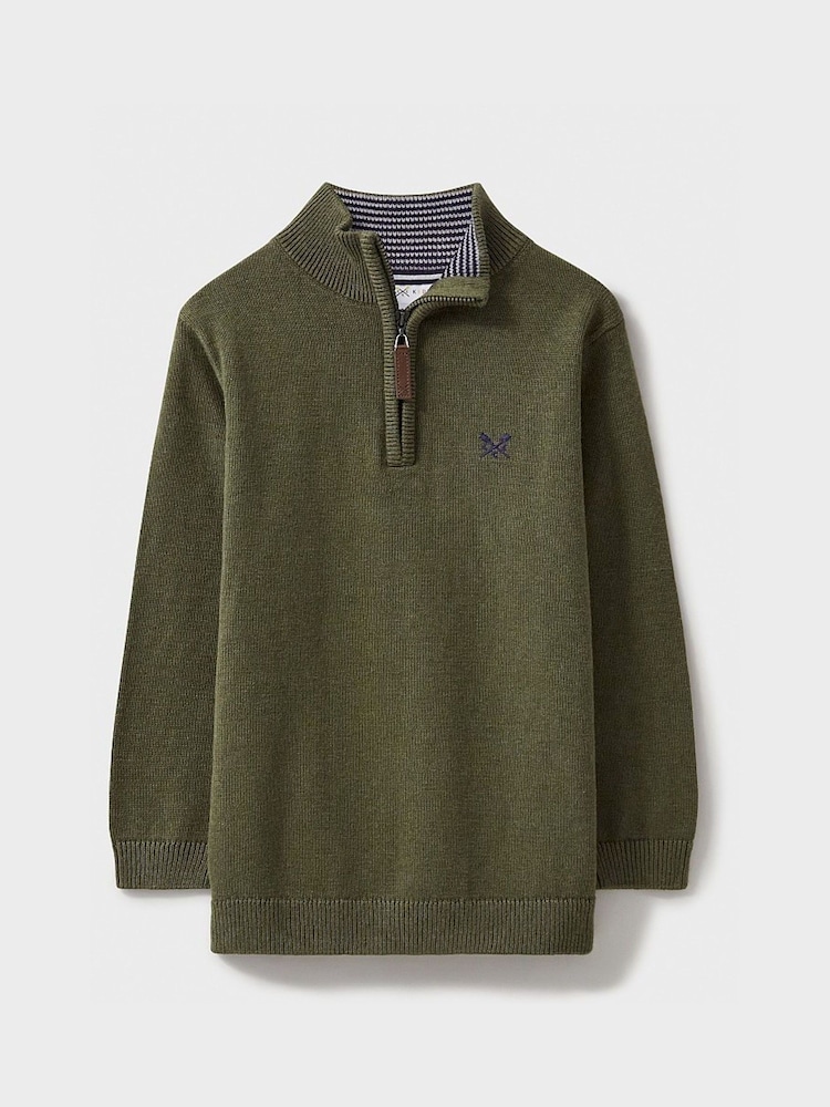 Crew Clothing Company Green 100% Cotton Heritage Half Zip Knit Sweater - Image 2 of 4