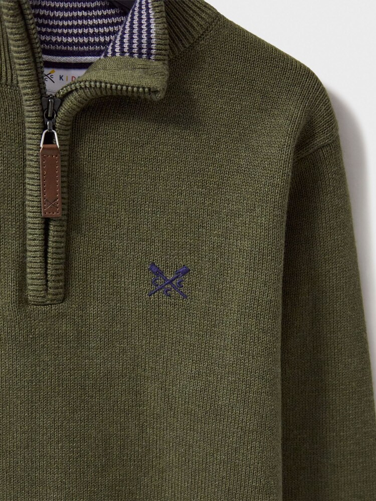 Crew Clothing Company Green 100% Cotton Heritage Half Zip Knit Sweater - Image 3 of 3
