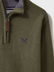 Crew Clothing Company Green 100% Cotton Heritage Half Zip Knit Sweater - Image 4 of 4
