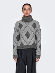 JDY Black Long Sleeve Jacquard Knitted Jumper - Image 1 of 6