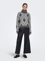 JDY Black Long Sleeve Jacquard Knitted Jumper - Image 2 of 6