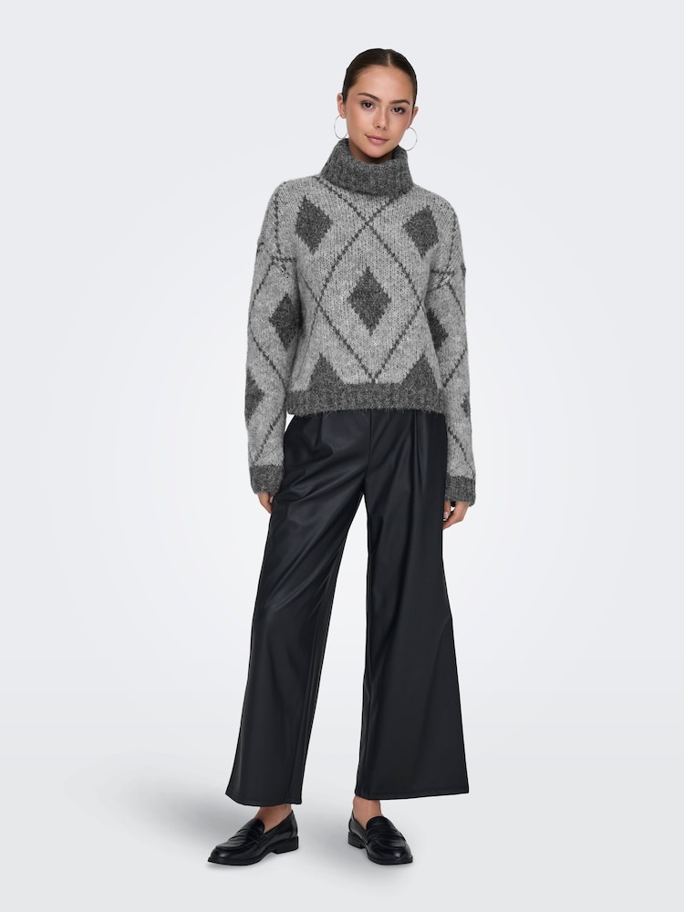 JDY Black Long Sleeve Jacquard Knitted Jumper - Image 2 of 6