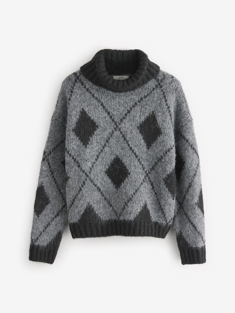 JDY Black Long Sleeve Jacquard Knitted Jumper - Image 6 of 6