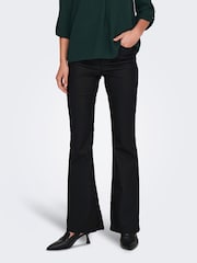 JDY Black High Waisted Coated Flared Jeans - Image 1 of 7