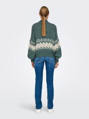 JDY Green Long Sleeve Cosy Knitted Fairsle Pattern Christmas Jumper - Image 3 of 6