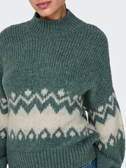 JDY Green Long Sleeve Cosy Knitted Fairsle Pattern Christmas Jumper - Image 5 of 6
