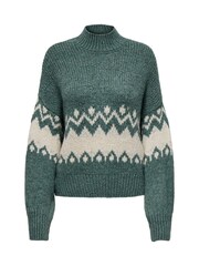 JDY Green Long Sleeve Cosy Knitted Fairsle Pattern Christmas Jumper - Image 6 of 6