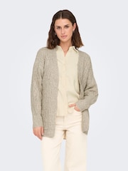 JDY Grey Long Sleeve Open Knit Cable Cardigan - Image 1 of 7