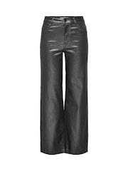 JDY Grey High Waisted Wide Leg Metallic Coated Jeans - Image 1 of 2