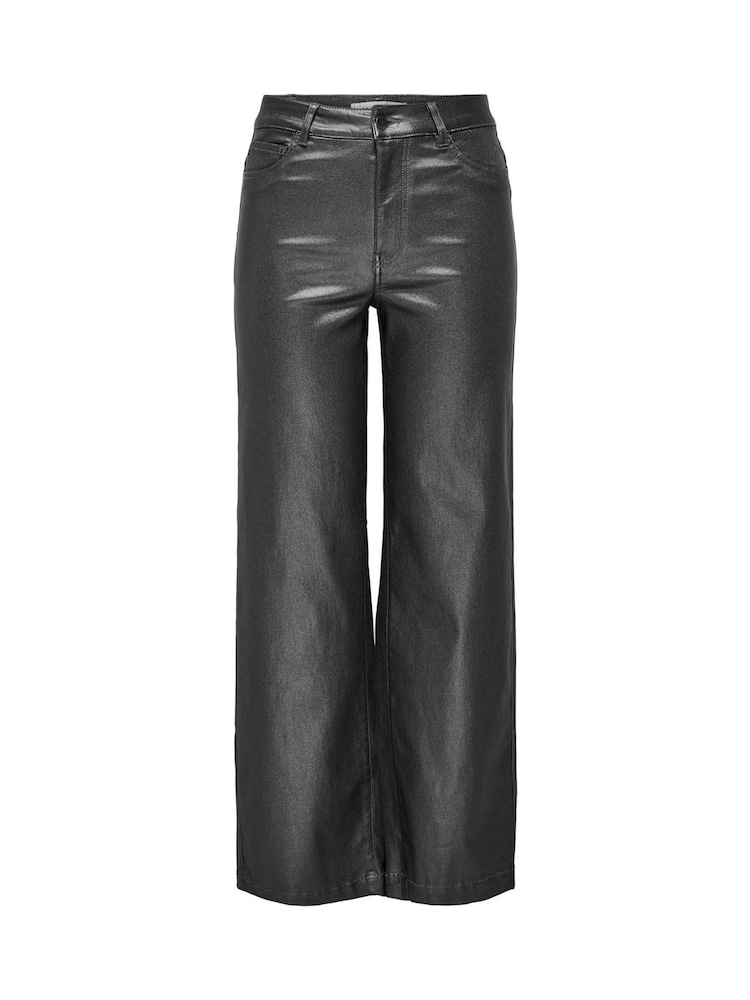 JDY Grey High Waisted Wide Leg Metallic Coated Jeans - Image 1 of 2