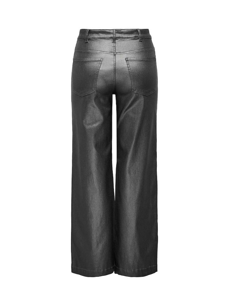 JDY Grey High Waisted Wide Leg Metallic Coated Jeans - Image 2 of 2