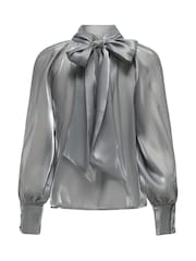 JDY Grey Long Sleeve Pussy Bow Blouse - Image 10 of 10
