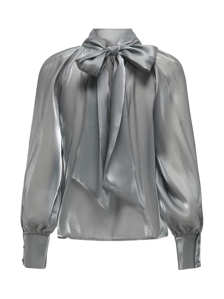 JDY Grey Long Sleeve Pussy Bow Blouse - Image 10 of 10