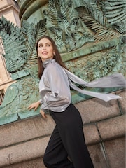 JDY Grey Long Sleeve Pussy Bow Blouse - Image 3 of 10