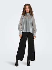 JDY Grey Long Sleeve Pussy Bow Blouse - Image 5 of 10