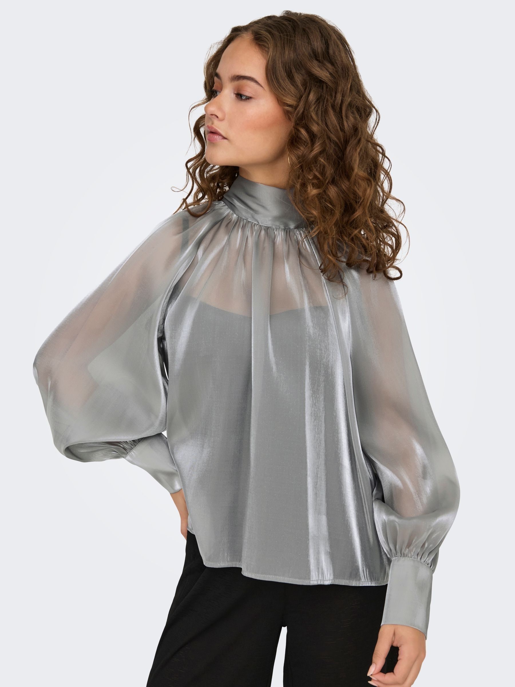 Buy JDY Grey Long Sleeve Pussy Bow Blouse from Next Poland