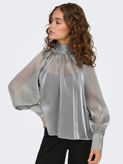 JDY Grey Long Sleeve Pussy Bow Blouse - Image 6 of 10