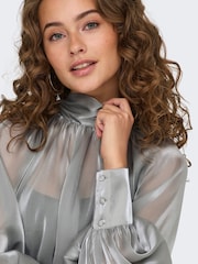 JDY Grey Long Sleeve Pussy Bow Blouse - Image 7 of 10