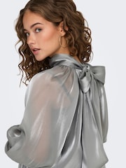 JDY Grey Long Sleeve Pussy Bow Blouse - Image 8 of 10