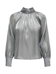 JDY Grey Long Sleeve Pussy Bow Blouse - Image 9 of 10