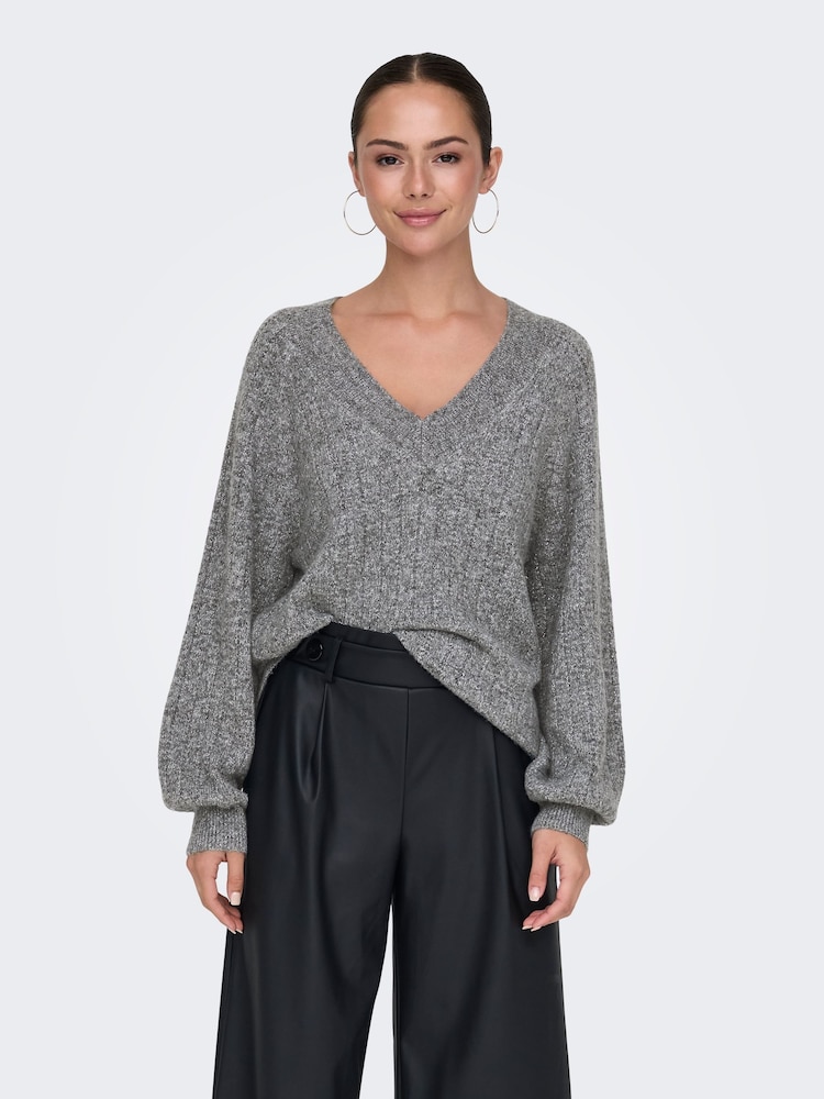 JDY Grey Long Sleeve Sparkle Knitted Jumper - Image 1 of 6