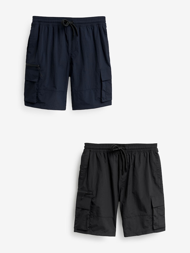 Black/Navy Blue Utility Swim Shorts 2 Pack - Image 1 of 19