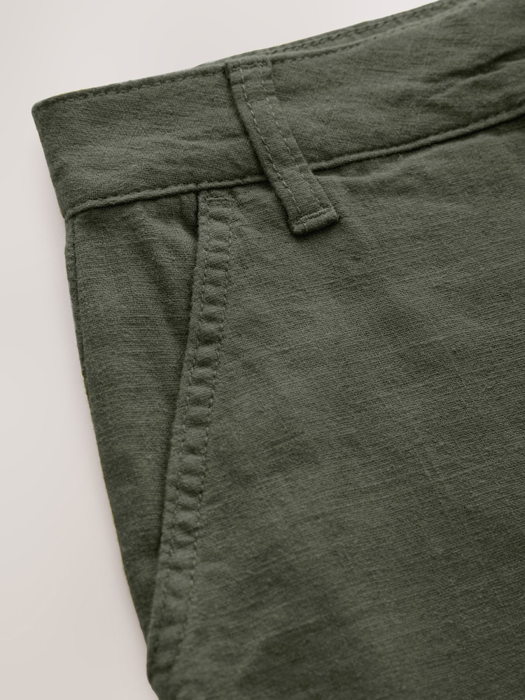 Khaki Green Linen Rich Jort Shorts - Image 6 of 7