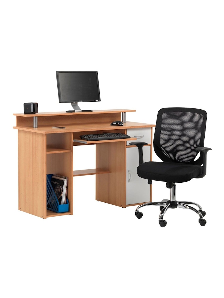 Alphason Beech White Office Desk with Storage - Image 2 of 7