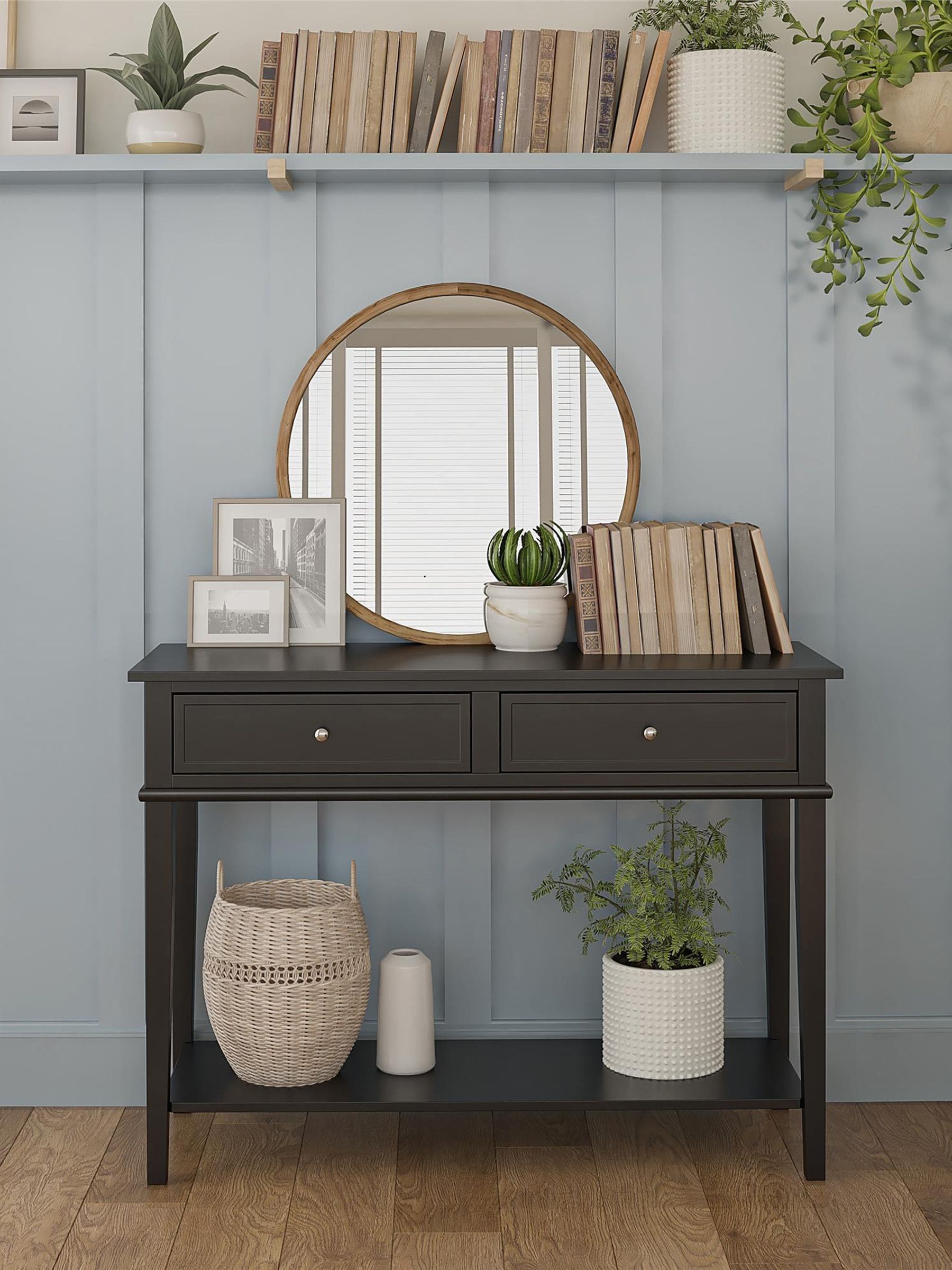 Dorel Franklin Console Table - Black - Painted MDF and Solid Wood Legs - 2 Drawers - Image 5