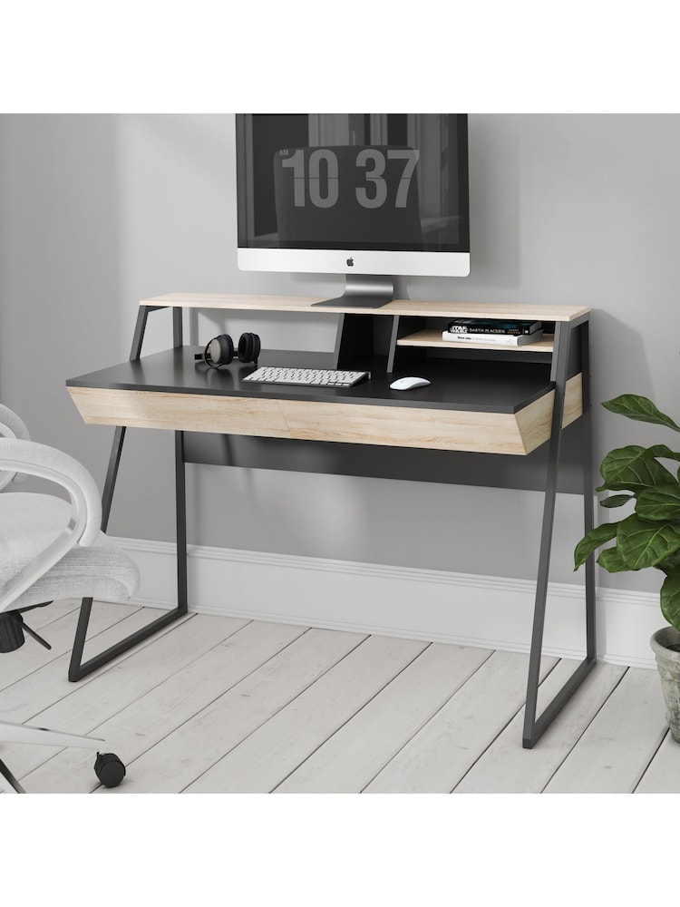 Alphason Black Light Oak Salcombe Office Desk - Image 1 of 5