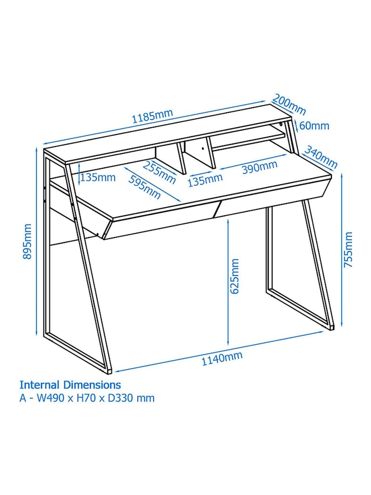 Alphason Black Light Oak Salcombe Office Desk - Image 5 of 5