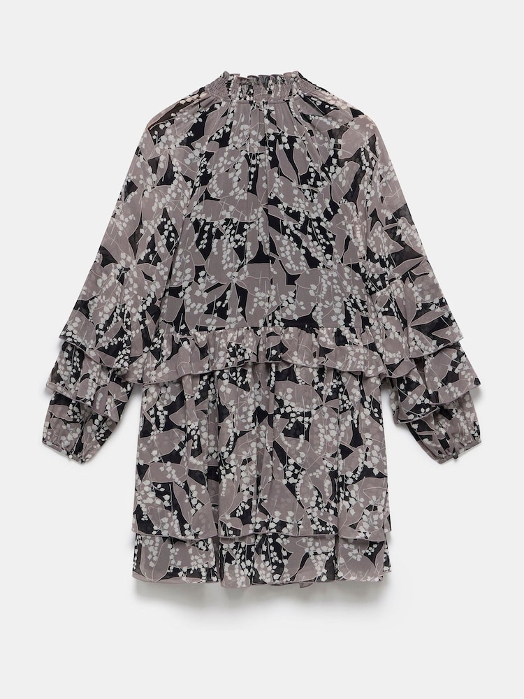 Mint Velvet Grey Floral Print Ruffle Mini Dress - Image 4 of 4