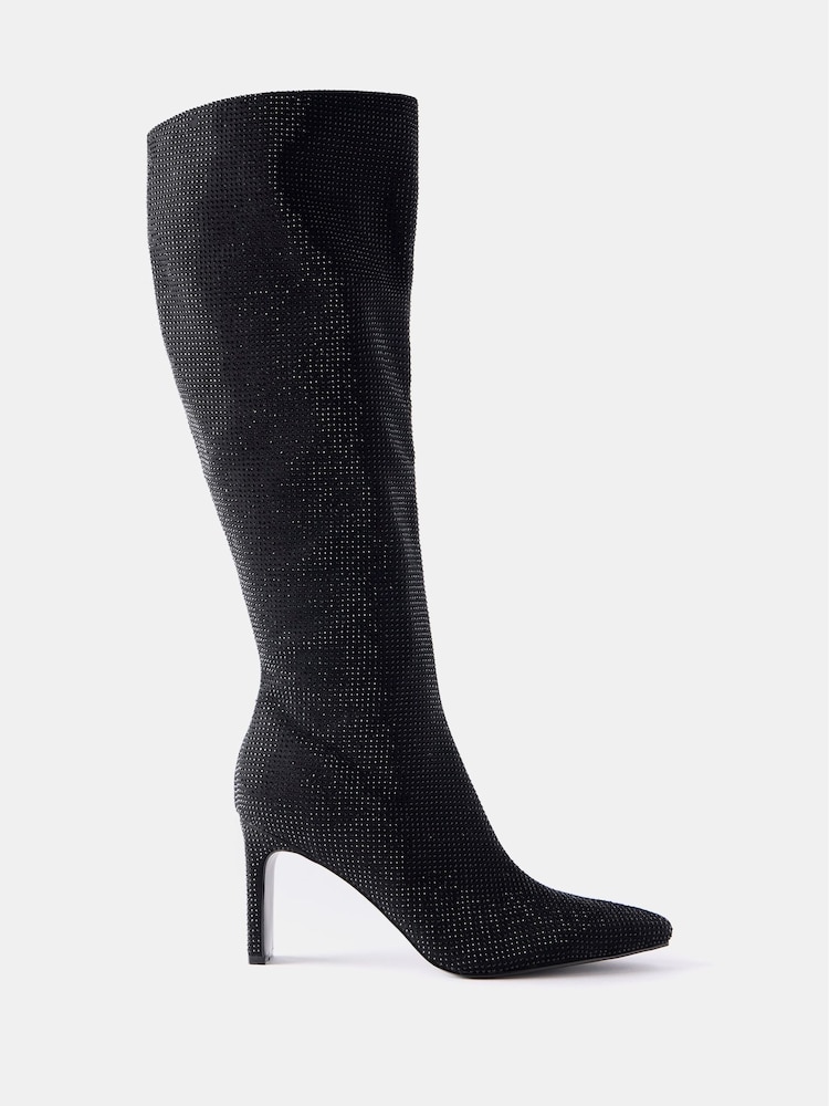 Mint Velvet Black Embellished Long Boots - Image 1 of 2