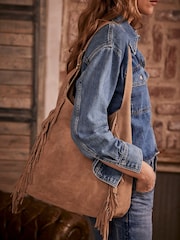 Mint Velvet Cream Suede Fringed Bag - Image 1 of 4
