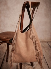 Mint Velvet Cream Suede Fringed Bag - Image 2 of 4