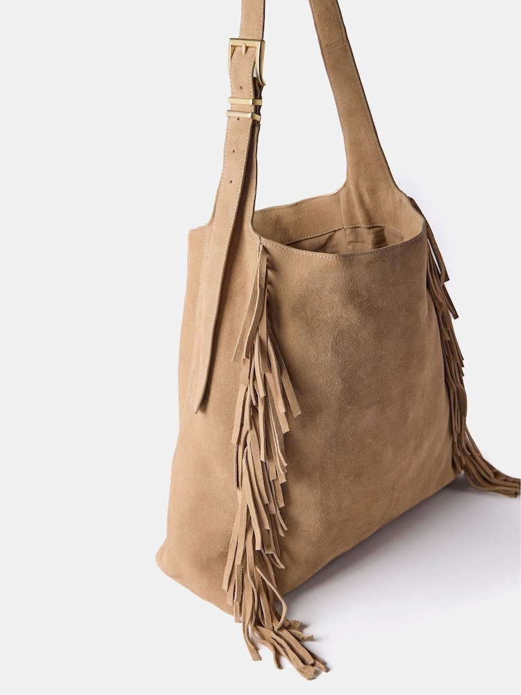 Mint Velvet Cream Suede Fringed Bag - Image 4 of 4