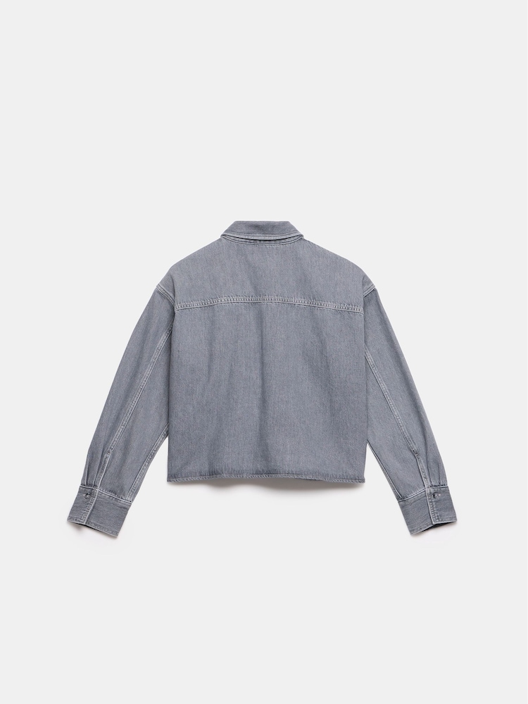 Mint Velvet Grey 100% Cotton Cropped Denim Shirt - Image 4 of 4