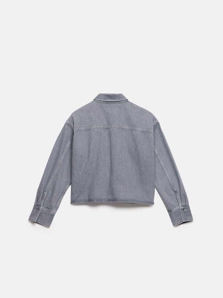 Mint Velvet Grey 100% Cotton Cropped Denim Shirt - Image 4 of 4 Mint Velvet Grey 100% Cotton Cropped Denim Shirt - Image 4 of 4