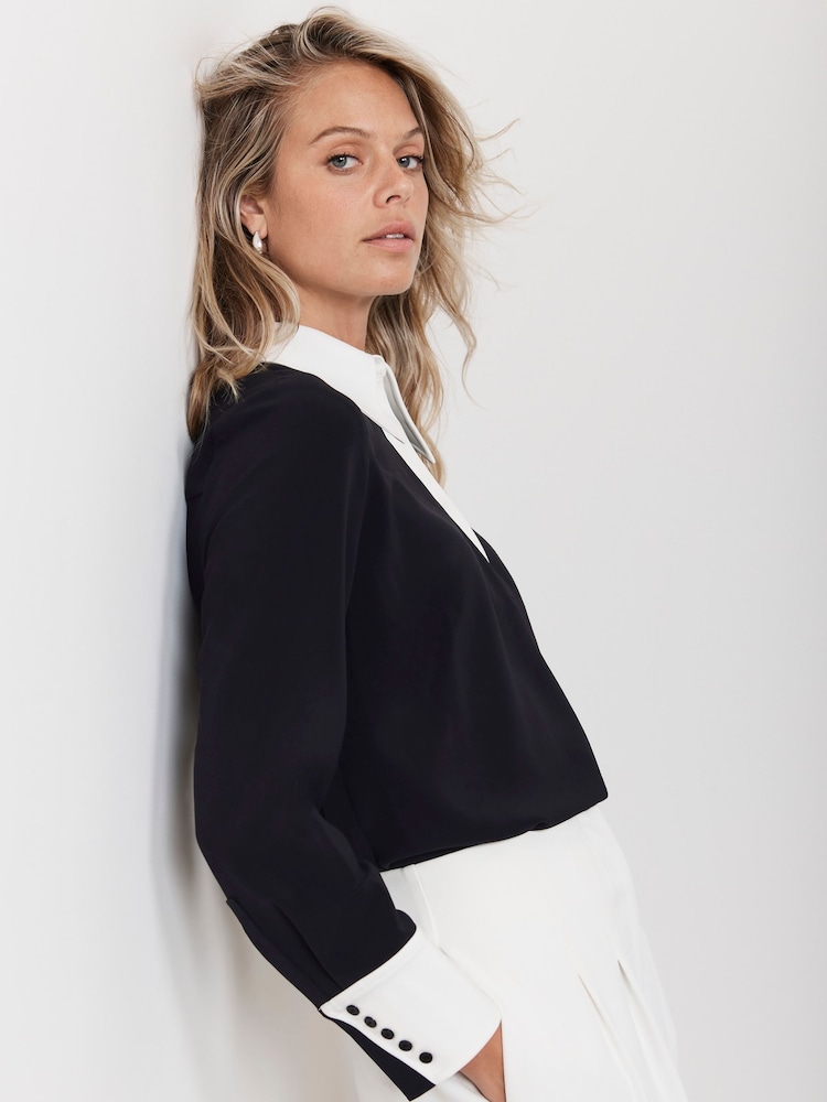 Mint Velvet Black Contrast Collar Shirt - Image 2 of 4 Mint Velvet Black Contrast Collar Shirt - Image 2 of 4