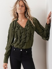 Mint Velvet Green Extreme Ruffle Blouse - Image 1 of 4