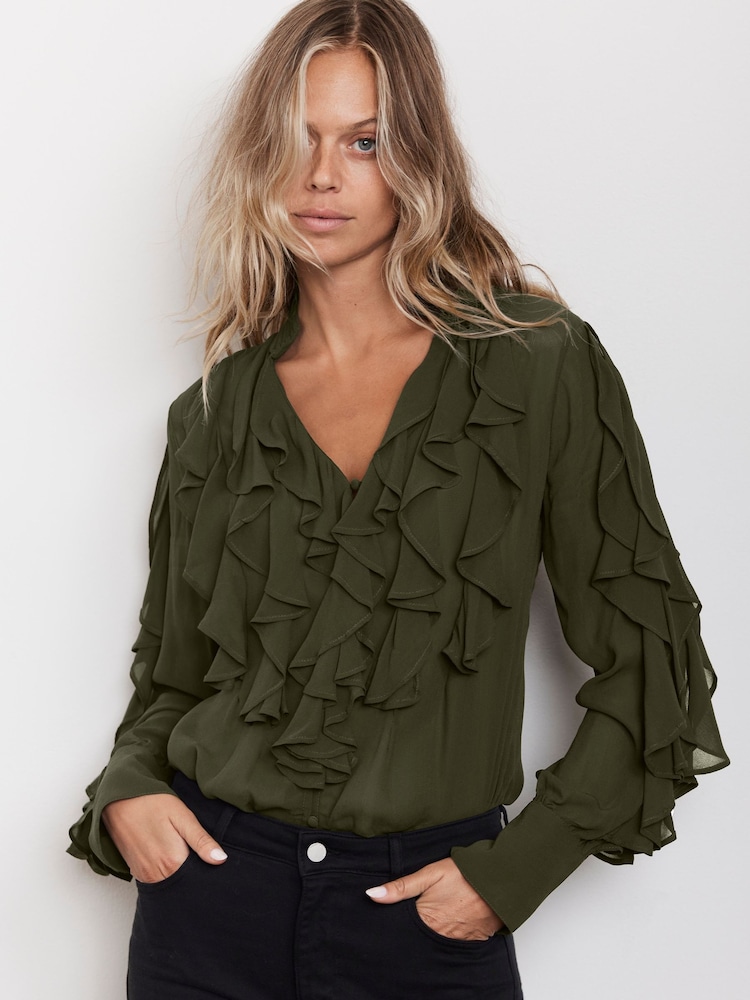 Mint Velvet Green Extreme Ruffle Blouse - Image 2 of 4