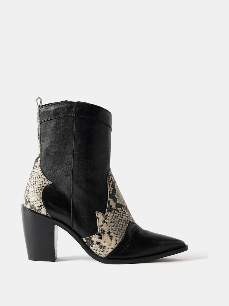 Mint Velvet Black Snake Panel Cowboy Boots - Image 1 of 4 Mint Velvet Black Snake Panel Cowboy Boots - Image 1 of 4