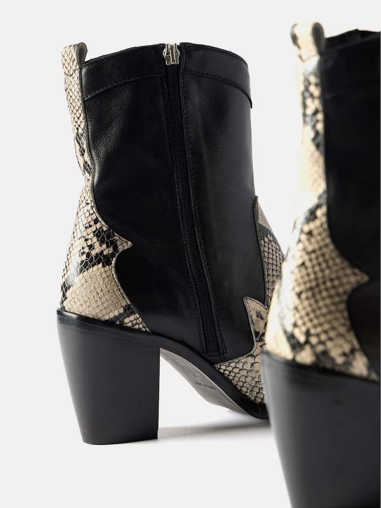 Mint Velvet Black Snake Panel Cowboy Boots - Image 2 of 4 Mint Velvet Black Snake Panel Cowboy Boots - Image 2 of 4