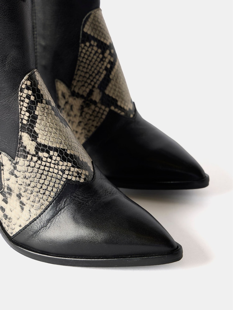 Mint Velvet Black Snake Panel Cowboy Boots - Image 4 of 4 Mint Velvet Black Snake Panel Cowboy Boots - Image 4 of 4